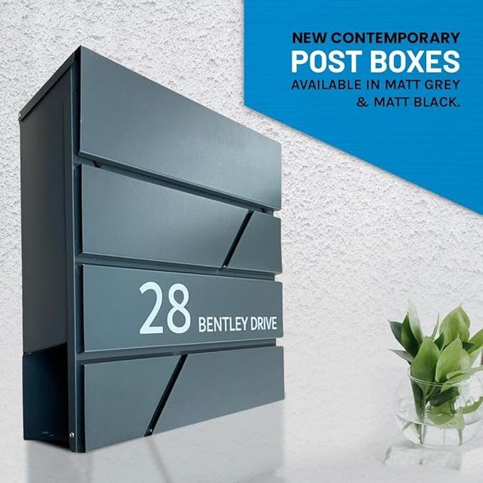 Lockable Wall Mounted Post Box Waterproof Grey Mailbox Secure Large Capacity