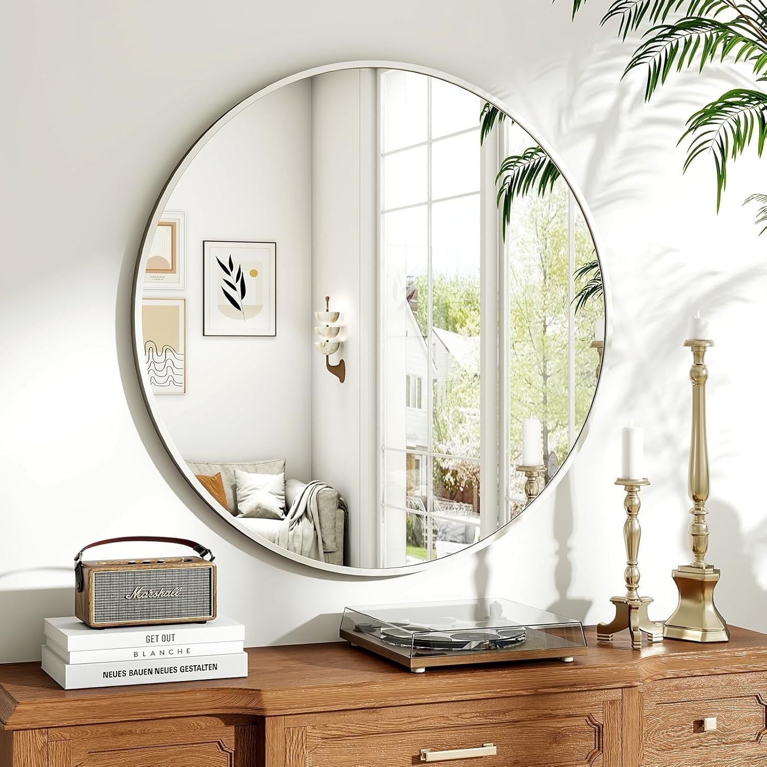 Round Silver Wall Mirror 80cm HD Glass Explosion-Proof & Stylish Frame