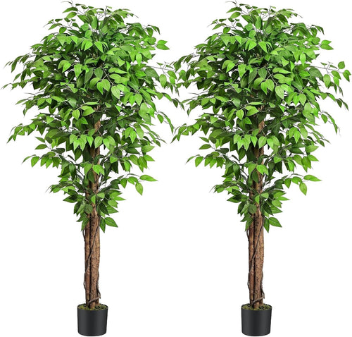 6.2ft Artificial Ficus Trees Set of 2, Lifelike Indoor Faux Plants Home Decor