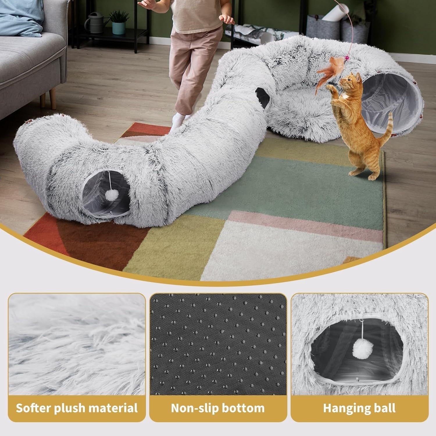 Odoland Cat Tunnel Toy Bed Foldable Donut Play Tunnel w 20 Toys