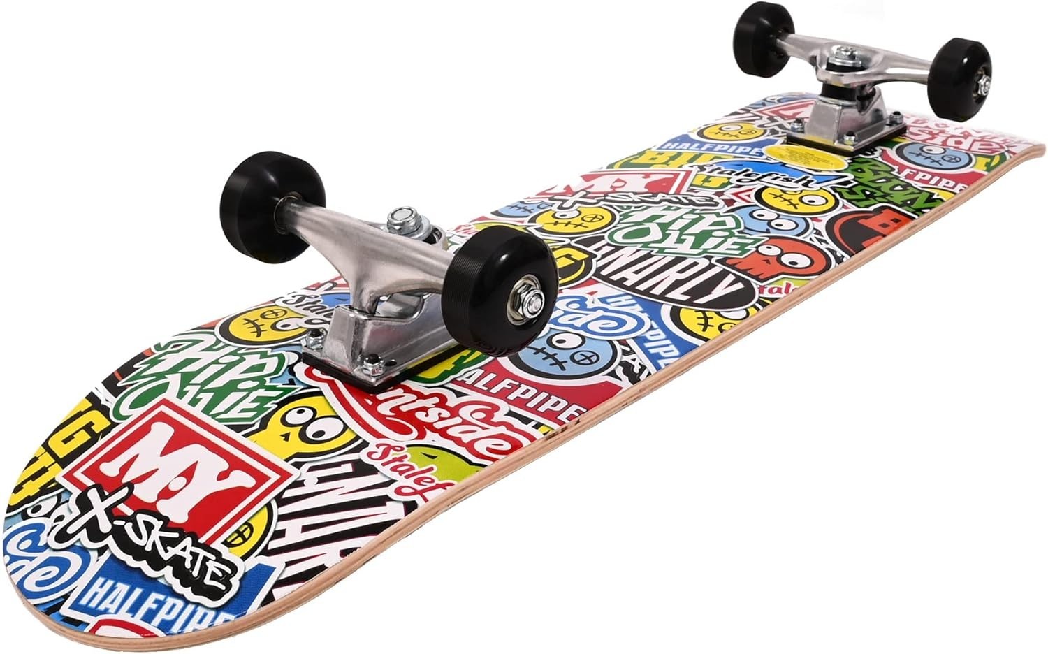 31" Beginner Skateboard Double Kick 7 Ply Maple Deck ABEC-7 Kids Teens Adults