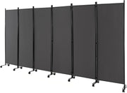 6 Panel Grey Folding Room Divider Privacy Screen on Wheels for Home Office