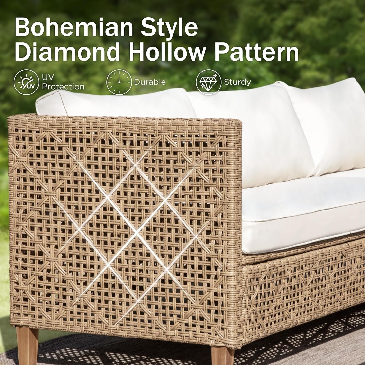 L-Shaped Rattan Garden Sofa Set Outdoor Patio Sectional with Coffee Table