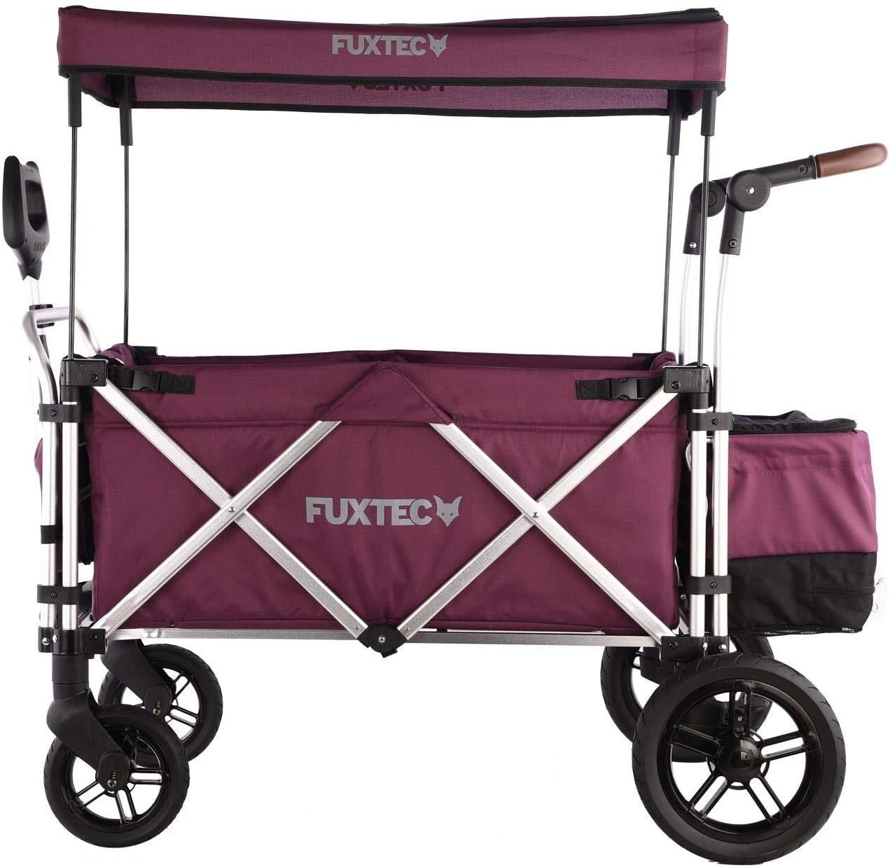 Purple 2-Seater Folding Stroller Wagon Kids Push Pull All-Terrain Cart w/ Canopy