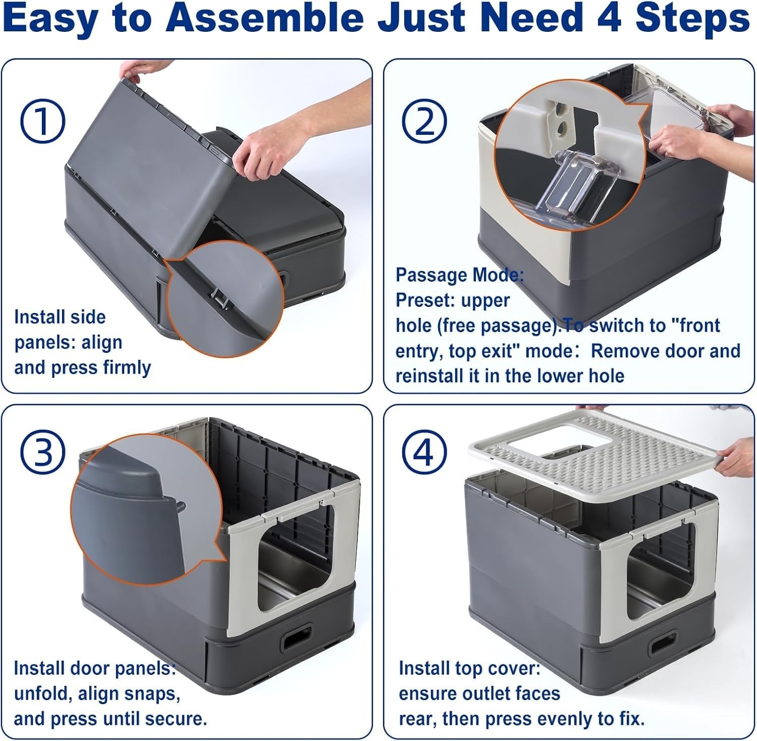 Stainless Steel Cat Litter Box Covered Drawer Top Entry Anti Leak Tray