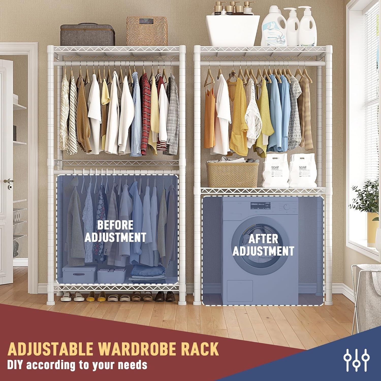Heavy Duty Clothes Rail with Shelves & Wheels – Black 200cm