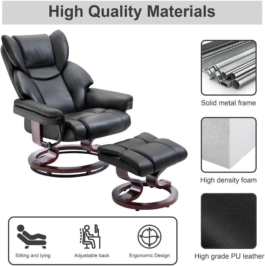Recliner Armchair with Footstool Swivel PU Leather Chair Lounge Sofa