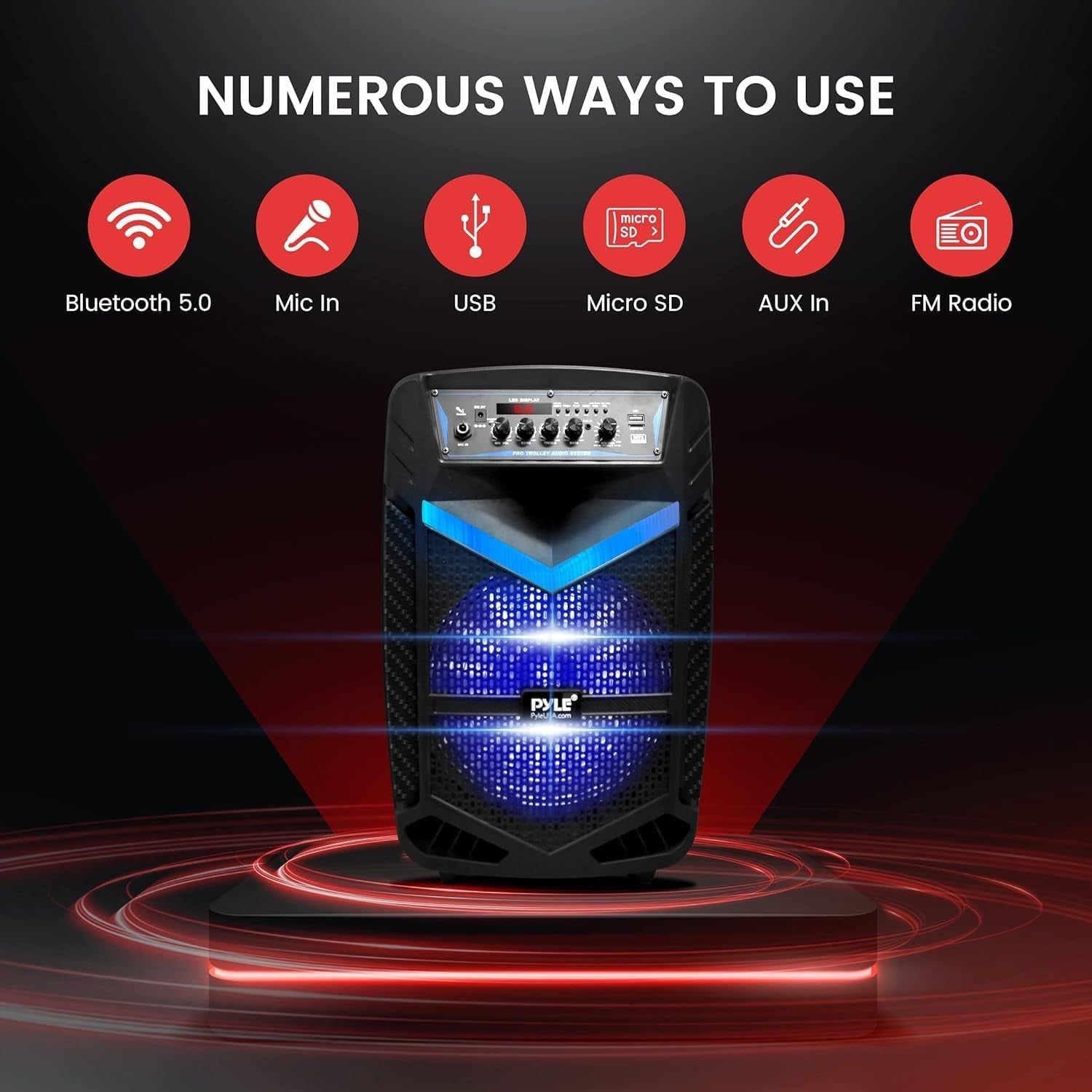Portable PA Speaker 600W Bluetooth DJ System w/ Mic USB SD Lights