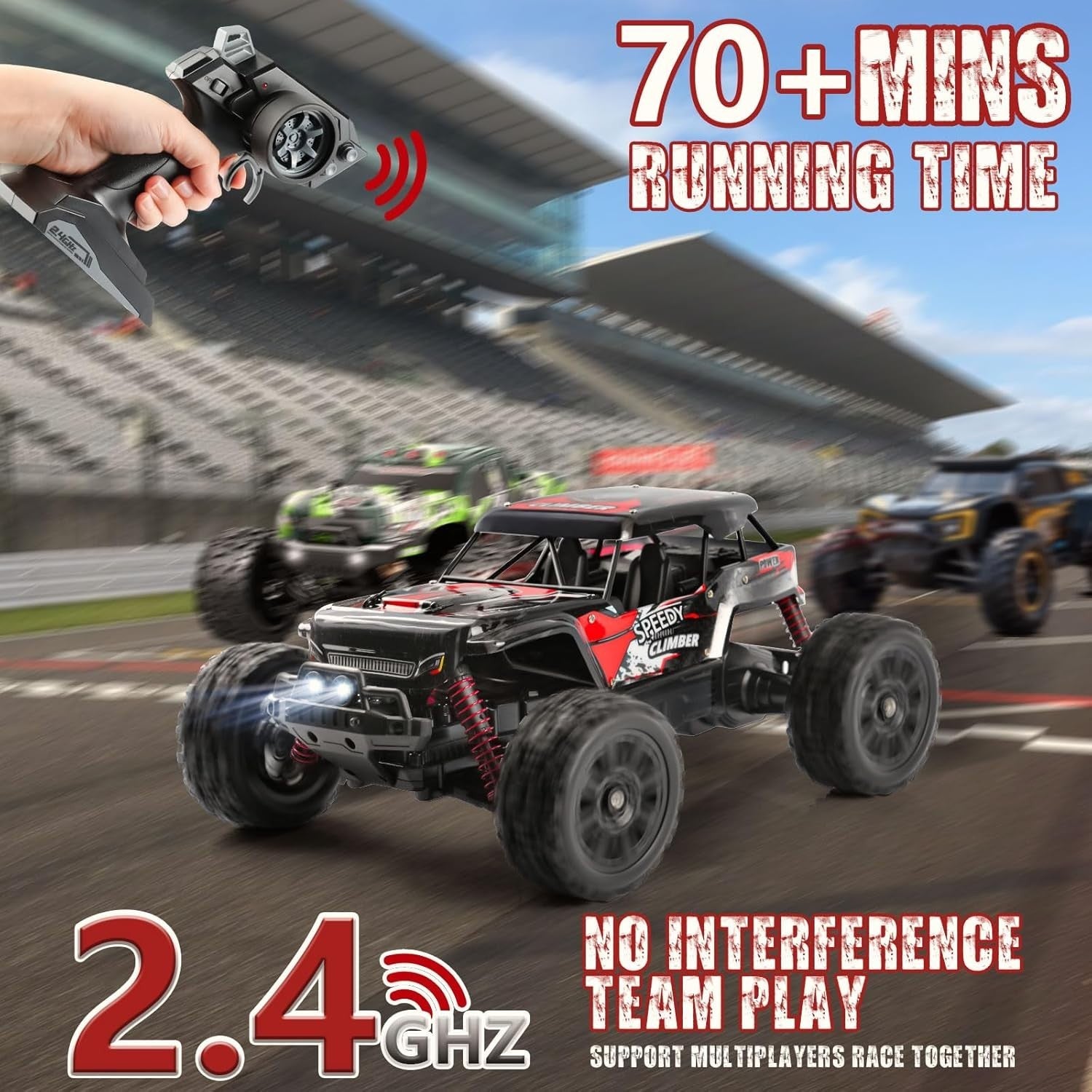 1:14 DIY RC Truck 25KM/H 2WD Off-Road Car with Lights & 2 Rechargeable Batteries