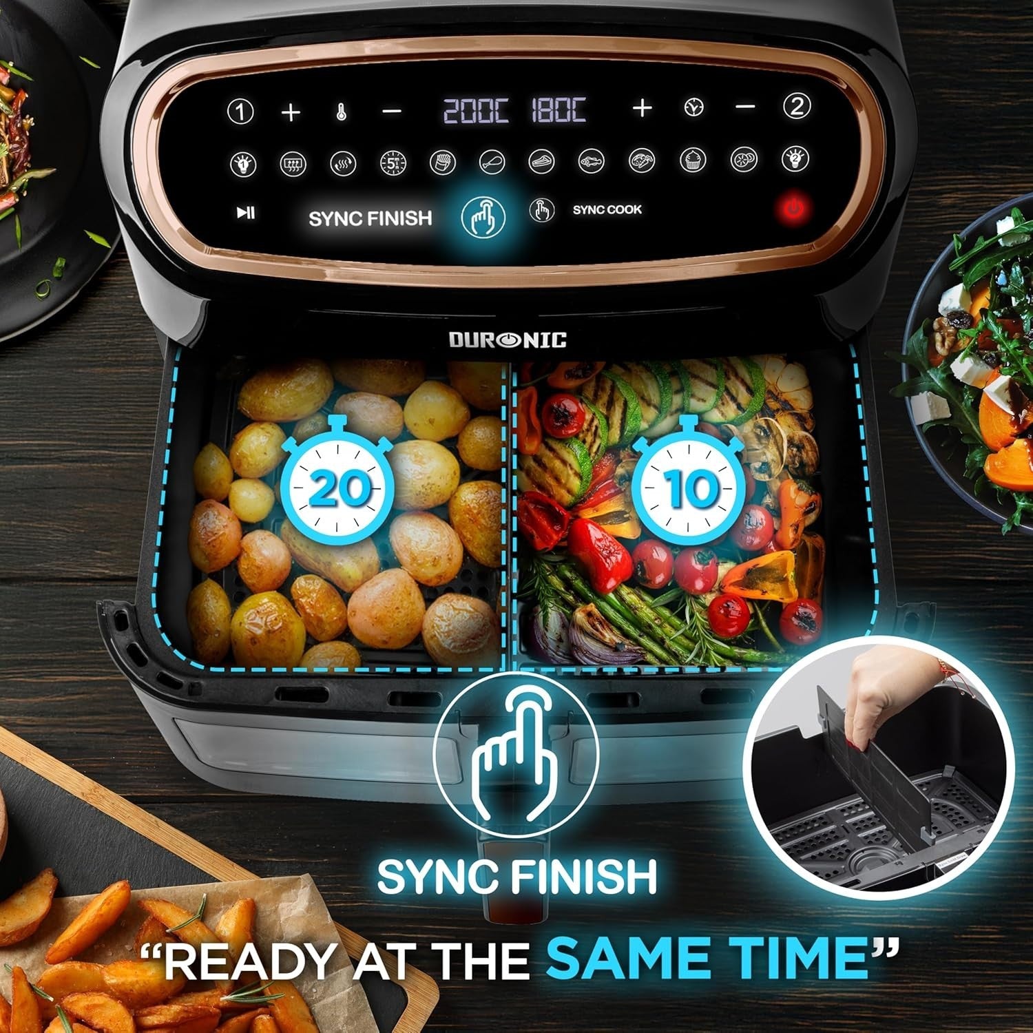 XL Dual-Zone Digital Air Fryer 10L Family Size Viewing Window 2400W Fast Cooking