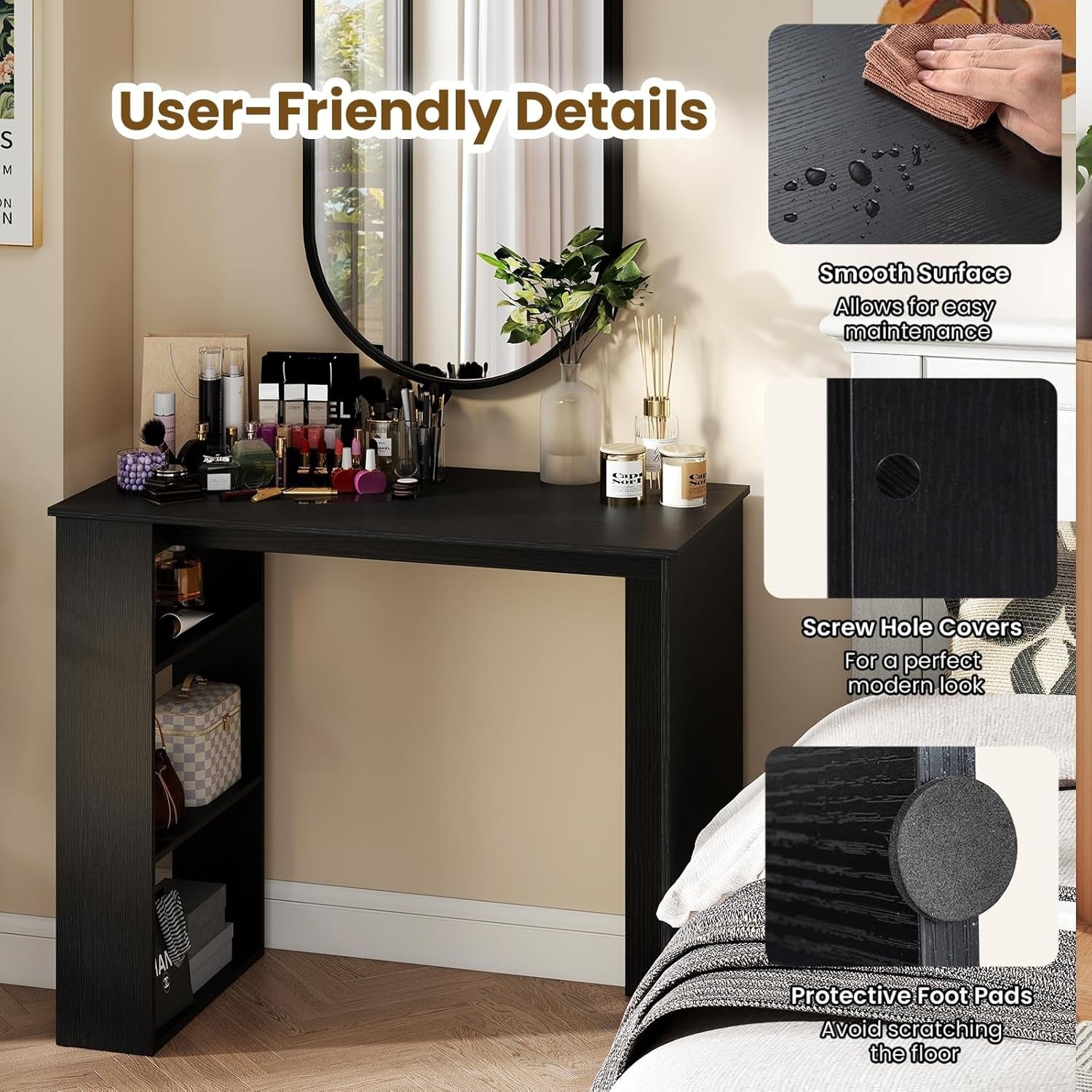 Compact Computer Desk with Bookshelf Small Space Home Office Laptop Table Black