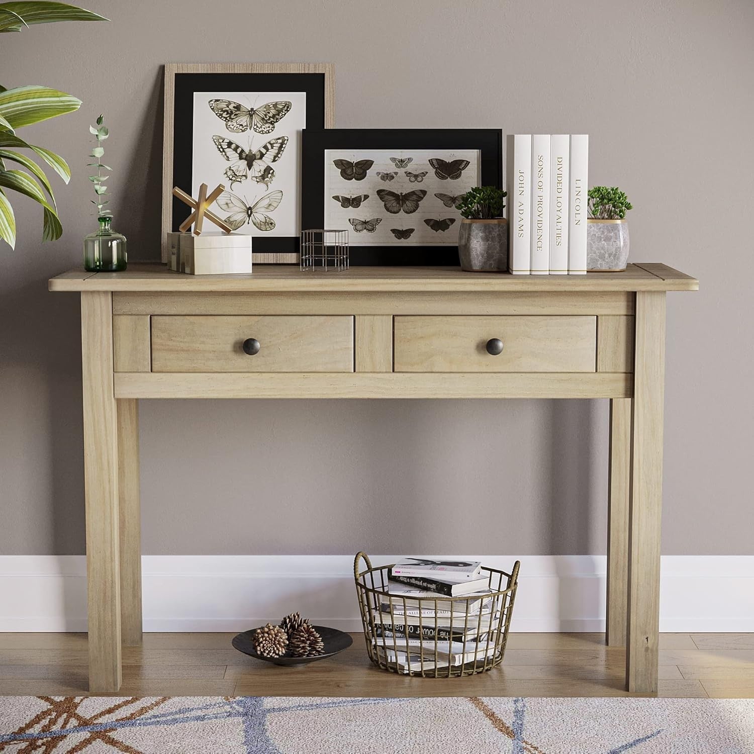 Natural Oak Console Table with 2 Drawers, Compact & Durable 40x110x72 cm