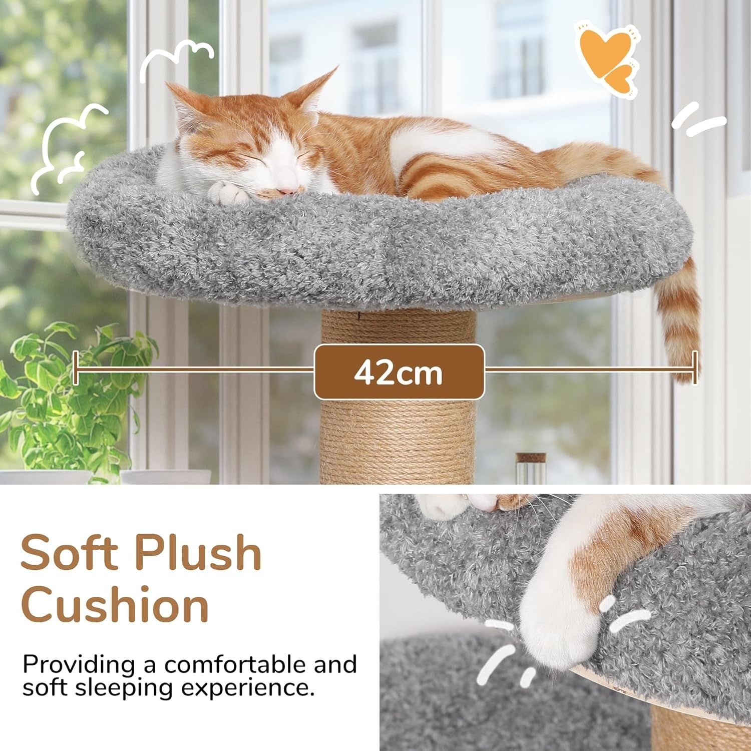 Cat Window Perch Tree Wall Mounted Scratching Post Plush Bed Indoor