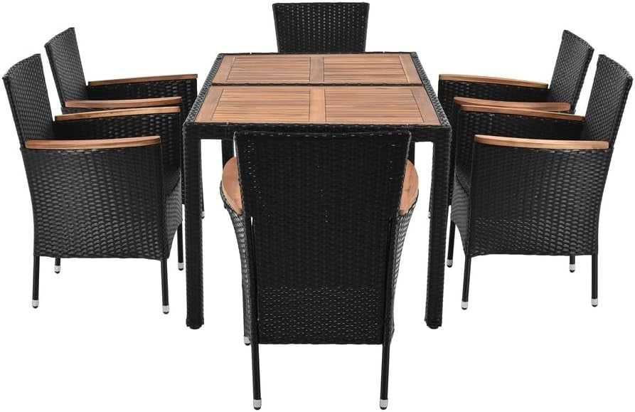 7 Piece Patio Rattan Dining Set Outdoor Garden Table & Stackable Chairs