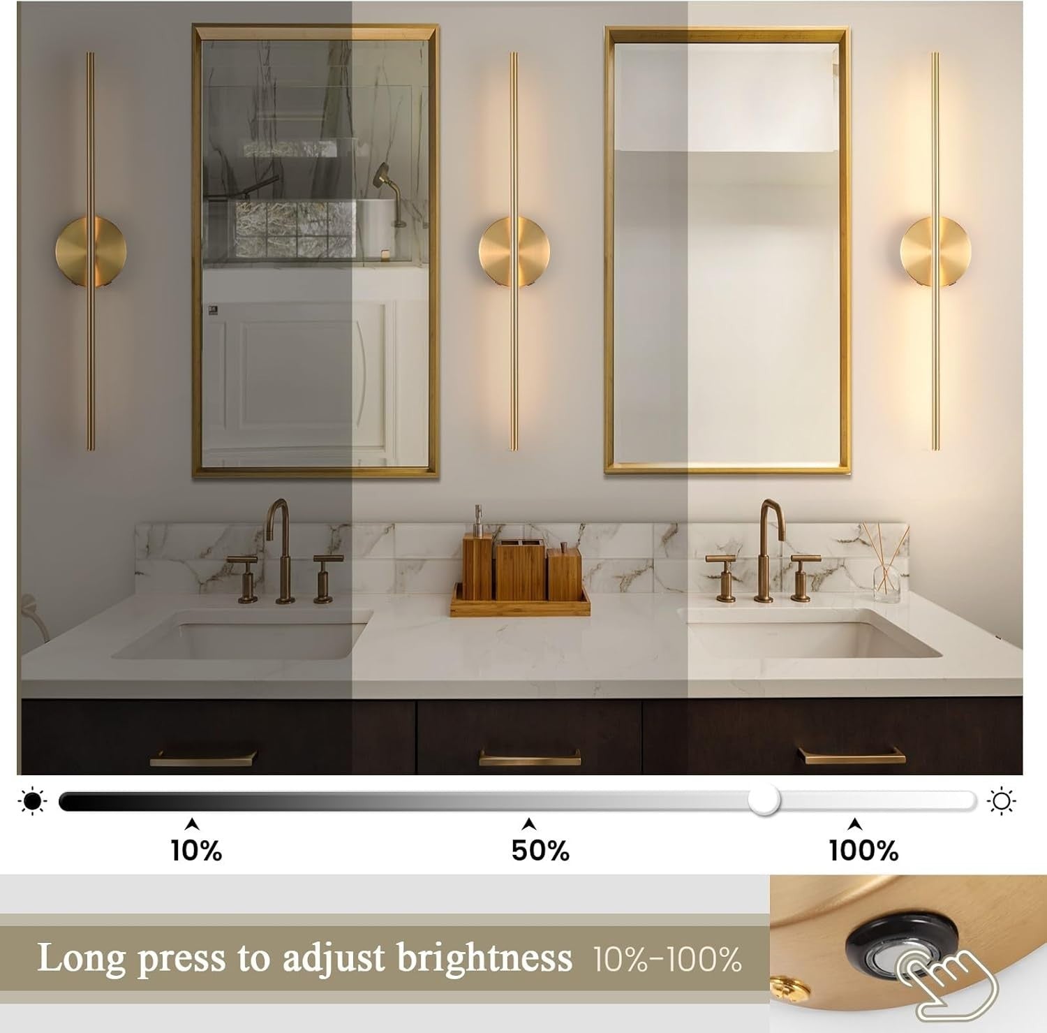 Wireless USB Rechargeable LED Wall Lights, Dimmable, Touch Control, 70cm