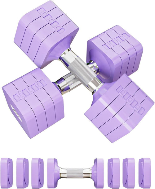 15LB Adjustable Dumbbells Pair 4-in-1 Anti-Roll Purple Home Gym Weights