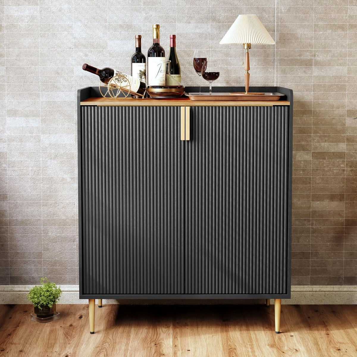 Modern Drinks Cabinet with Wine Rack & Glass Holders – 9 Bottle Sideboard