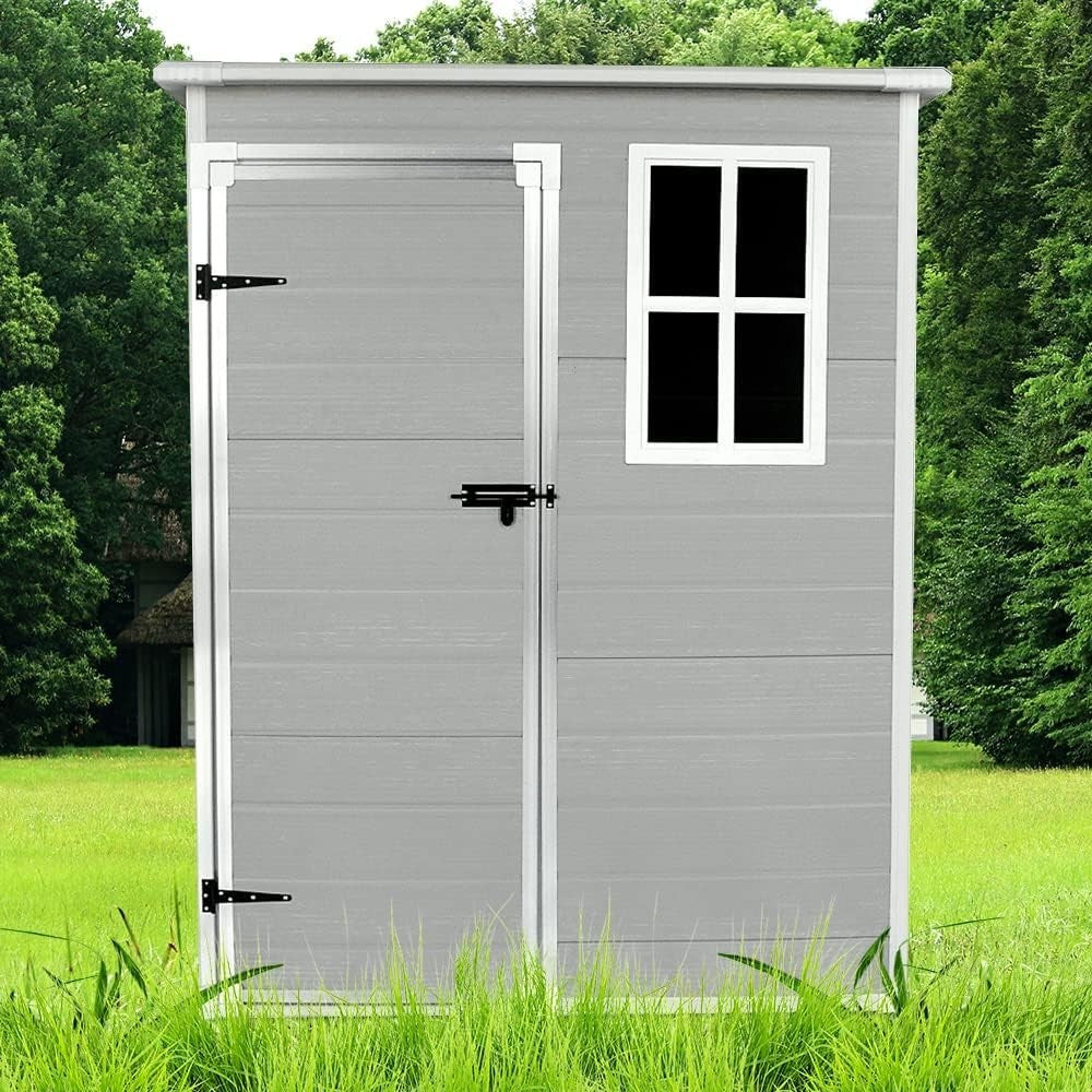 Compact Garden Storage Shed 5x2.6ft Plastic Box with Floor & Vent