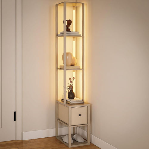 LED Floor Lamp Shelves Storage Column Standing Lamp Adjustable Light