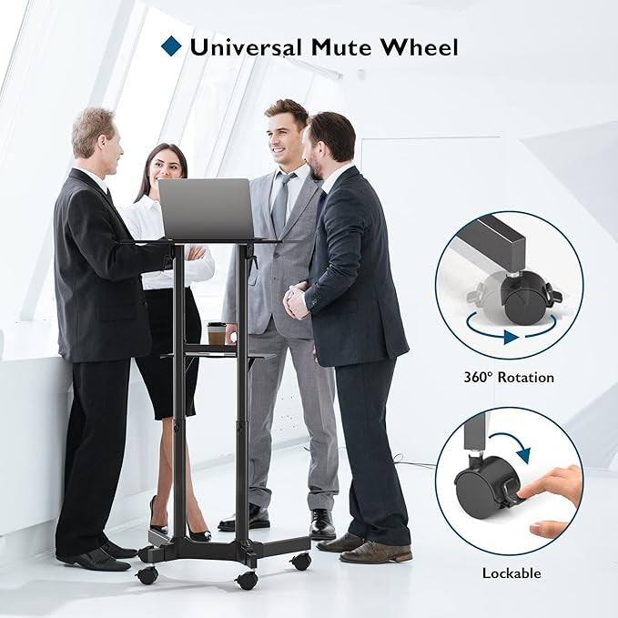 Adjustable Mobile Laptop Desk Rolling Standing Workstation Height Adjustable