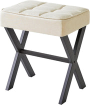 Grey Linen X-Leg Makeup Stool – Modern Ottoman Footrest & Side Table