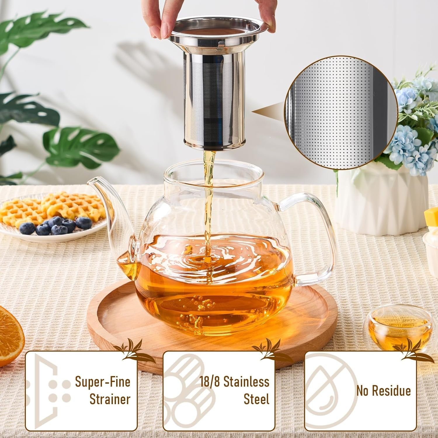 1500ml Glass Teapot with Stainless Infuser Stovetop Safe Tea Kettle