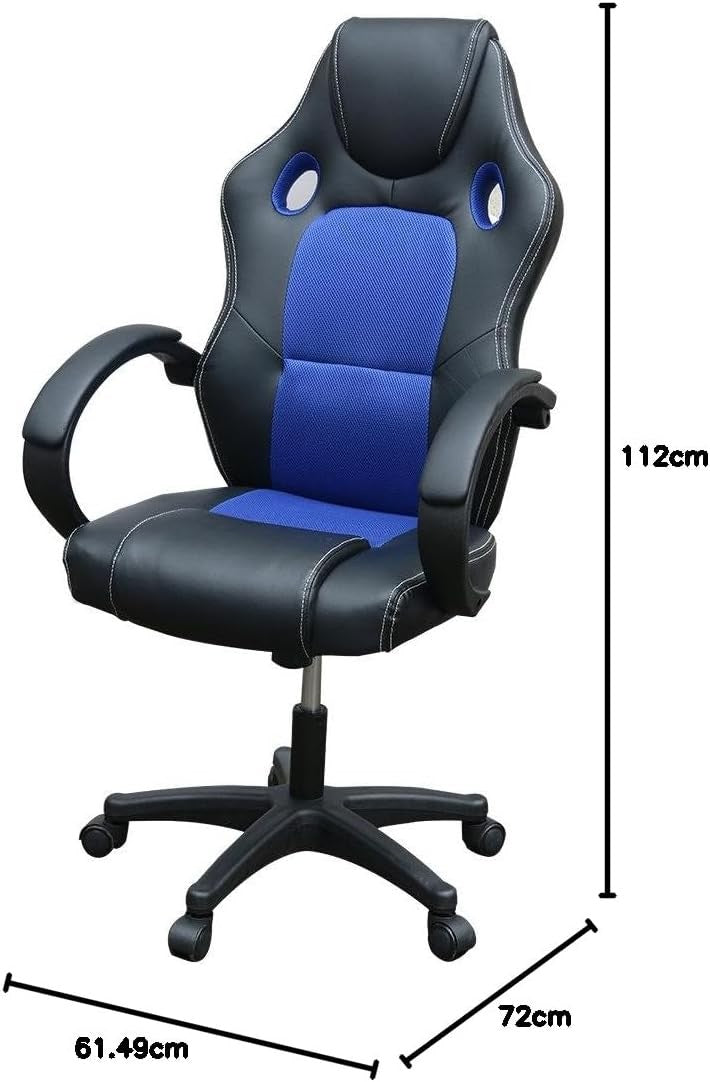 Racing Style Gaming Chair Blue PU Leather Ergonomic Swivel Desk