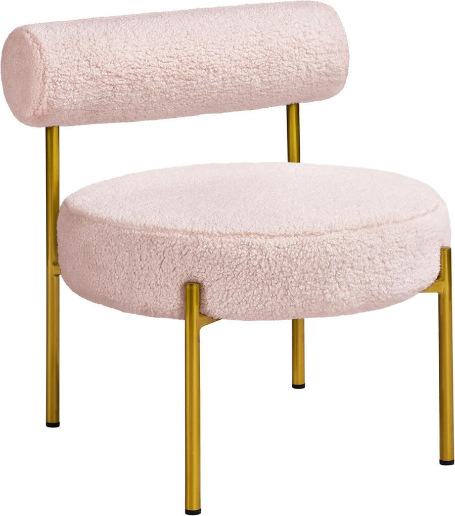 Pink Bouclé Tub Chair Cozy Sherpa Barrel Seat w/ Gold Legs for Bedroom & Vanity