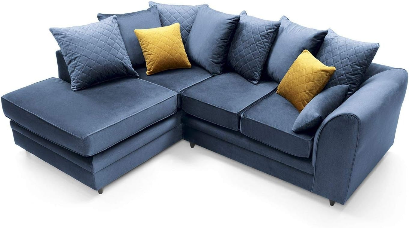 Dark Blue Velvet L Shape Corner Sofa 4 Seater – Water Repellent & Plush