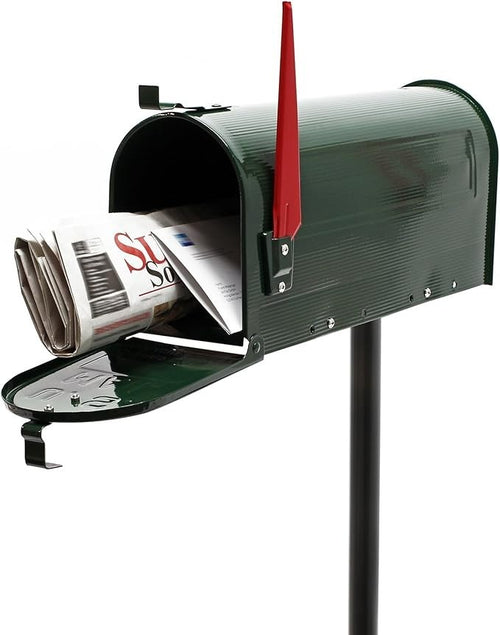 Lockable Green Post Box with Stand – Weatherproof Steel Mailbox for Garden