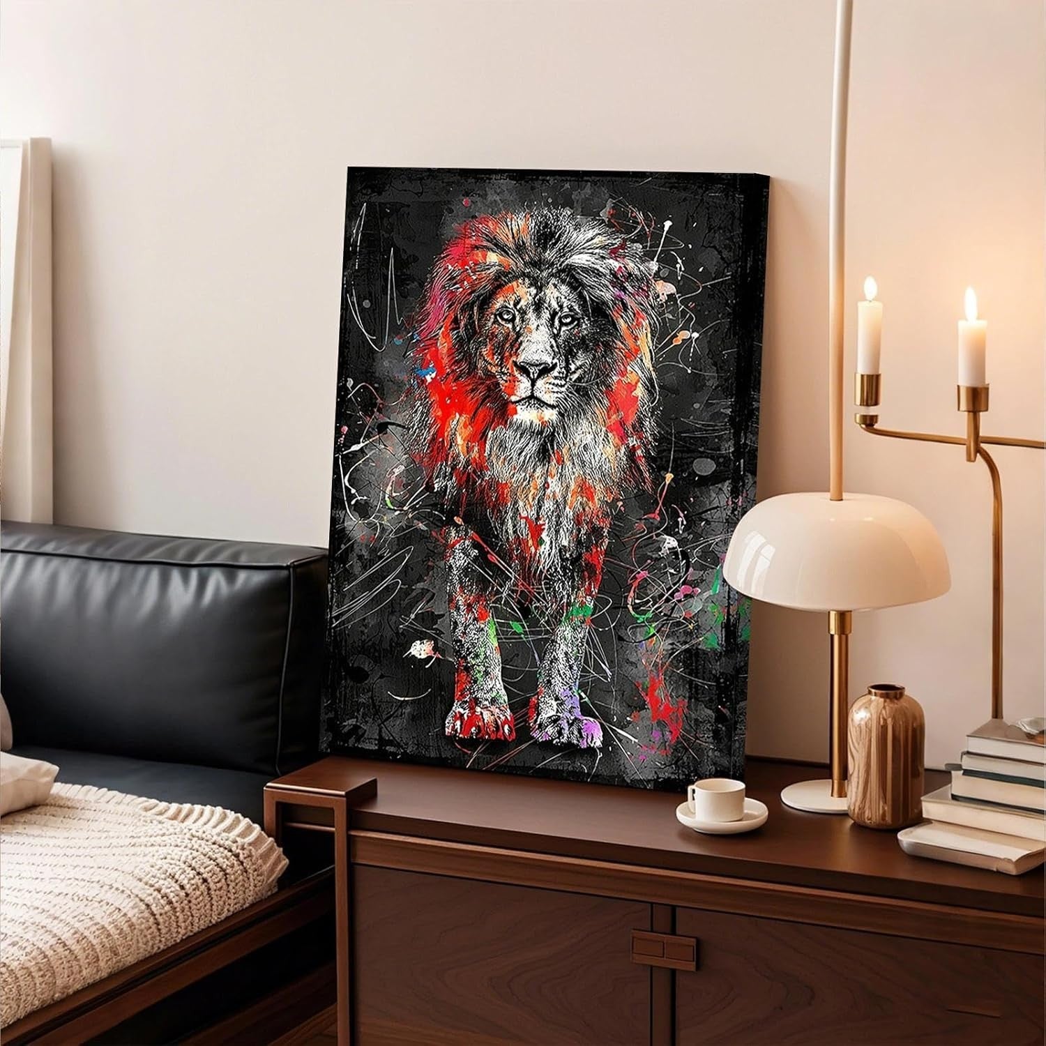 Abstract Lion Canvas Wall Art 12x16" Bold Animal Home Decor Print