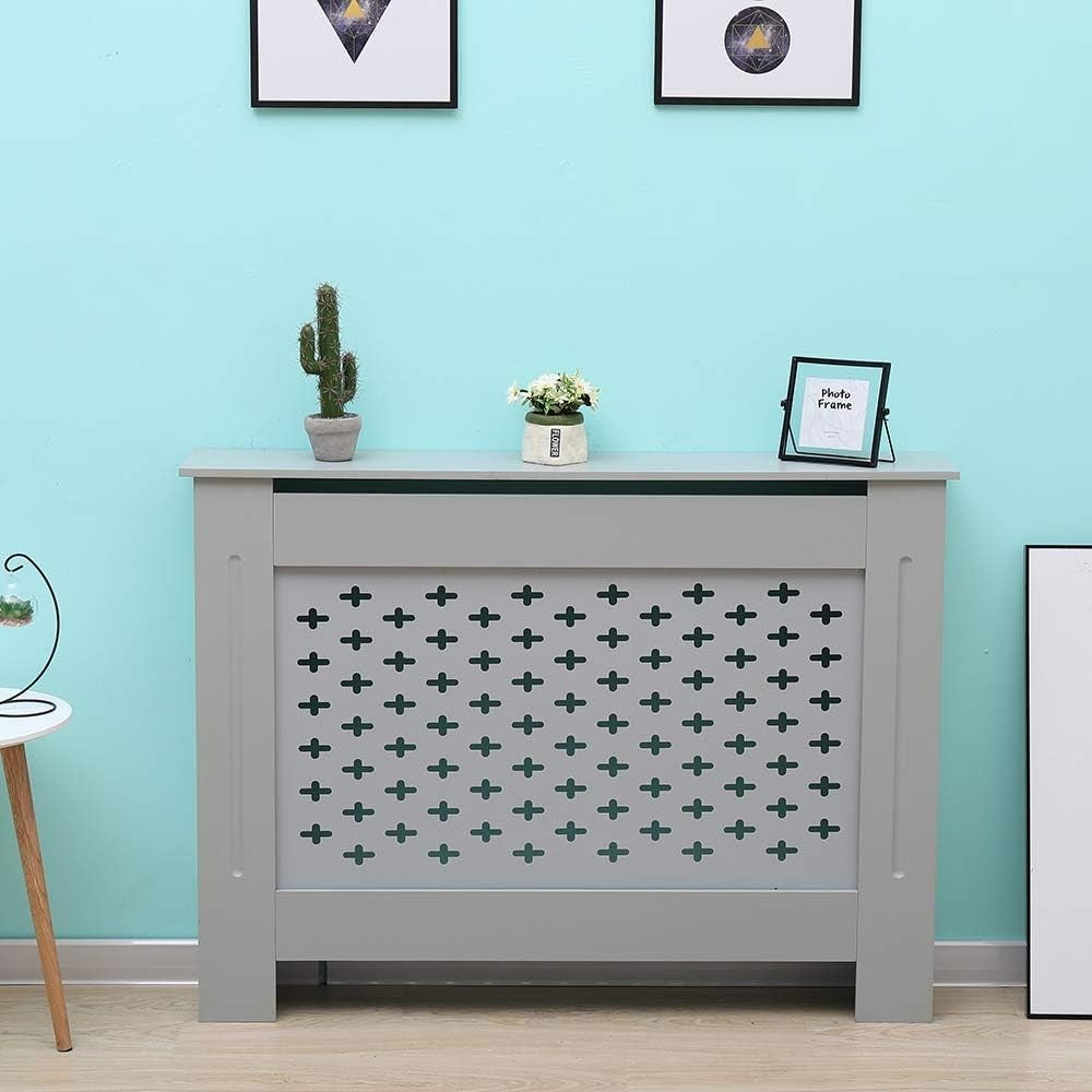 Medium Grey Radiator Cover | Modern MDF Cross Pattern Cabinet