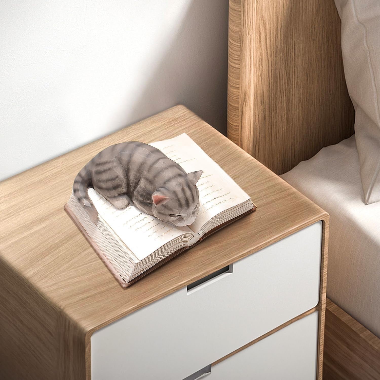 Sleeping Cat Figurine on Book with Bookmark | Cute Cat Lover Gift Home Decor