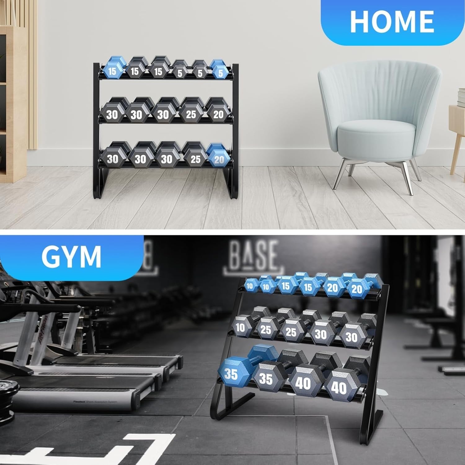 3 Tier Dumbbell Rack Heavy Duty 1100LB Capacity Space-Saving Stand