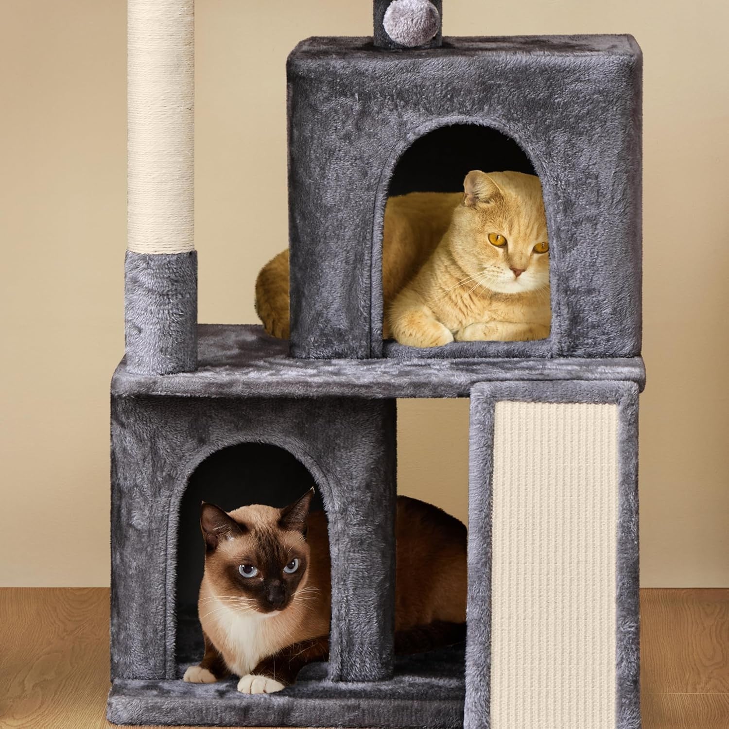 106cm Cat Tree Tower Multi Level Double Condo Scratching Post Dark Grey