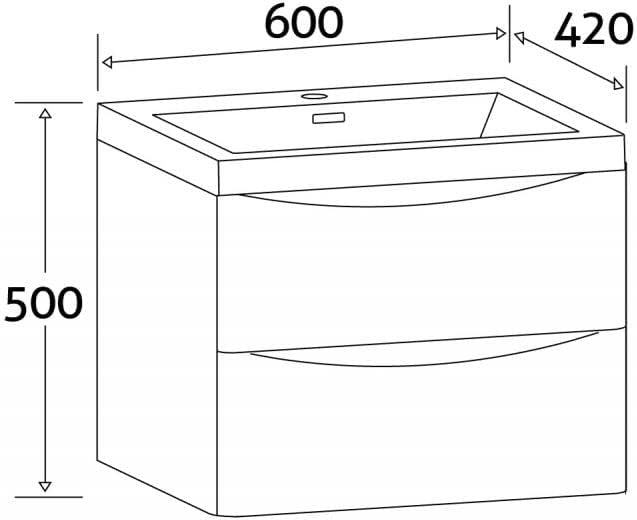 600mm Wall Hung Vanity Unit with Basin White Gloss Floating Bathroom Storage