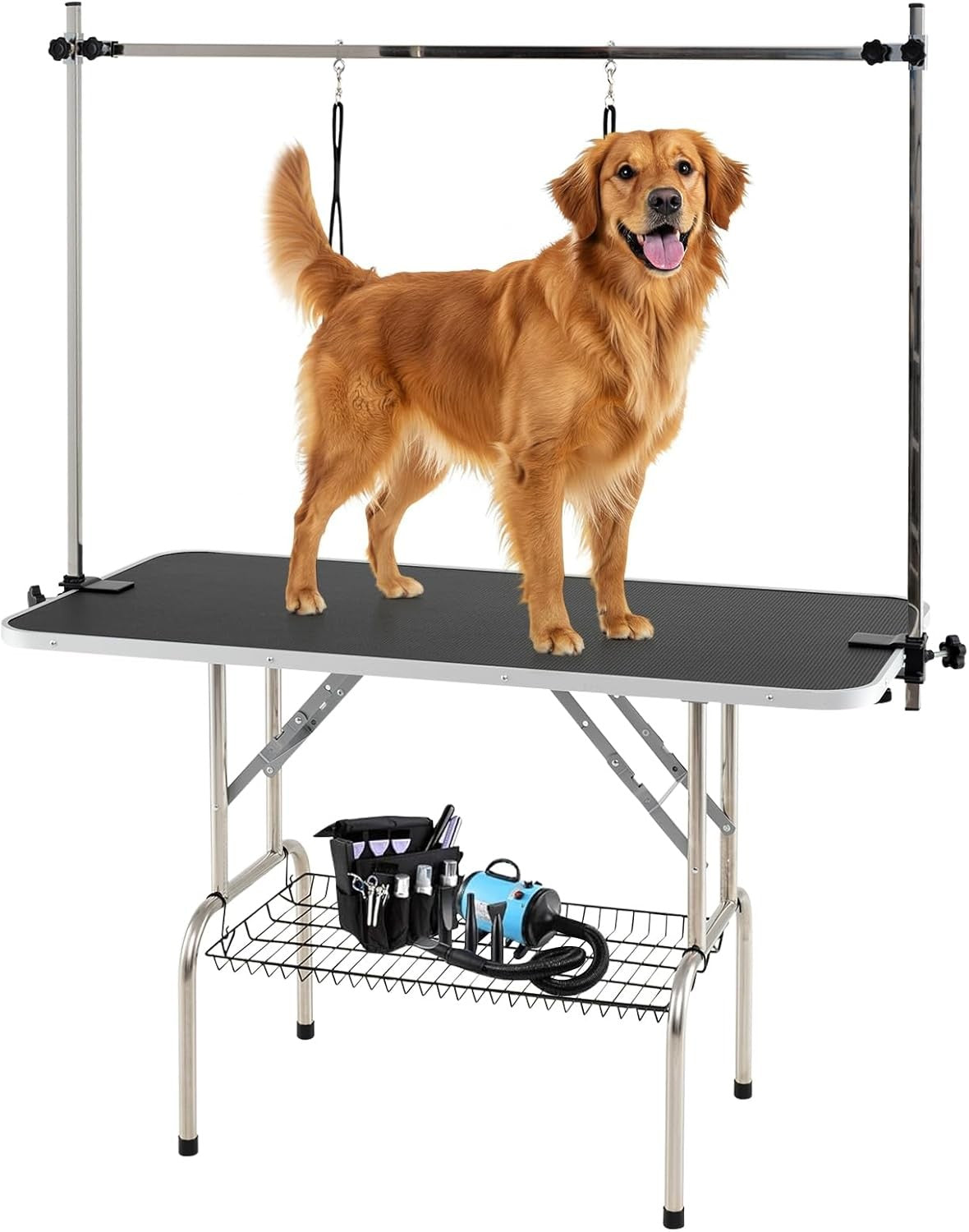 47" Dog Grooming Table Foldable Heavy Duty Adjustable Arm Non Slip Tray