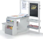 Kids Art Table with Double-Sided Easel, Storage, Paper Roll & Bench Set