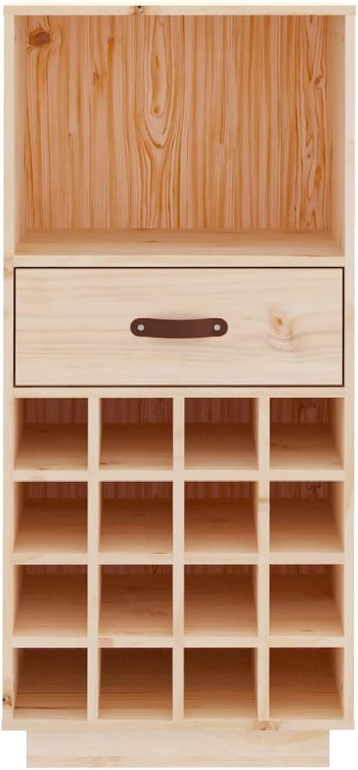 Solid Wood Wine Cabinet with Drawer & 16 Bottle Rack – Home Bar Storage Unit