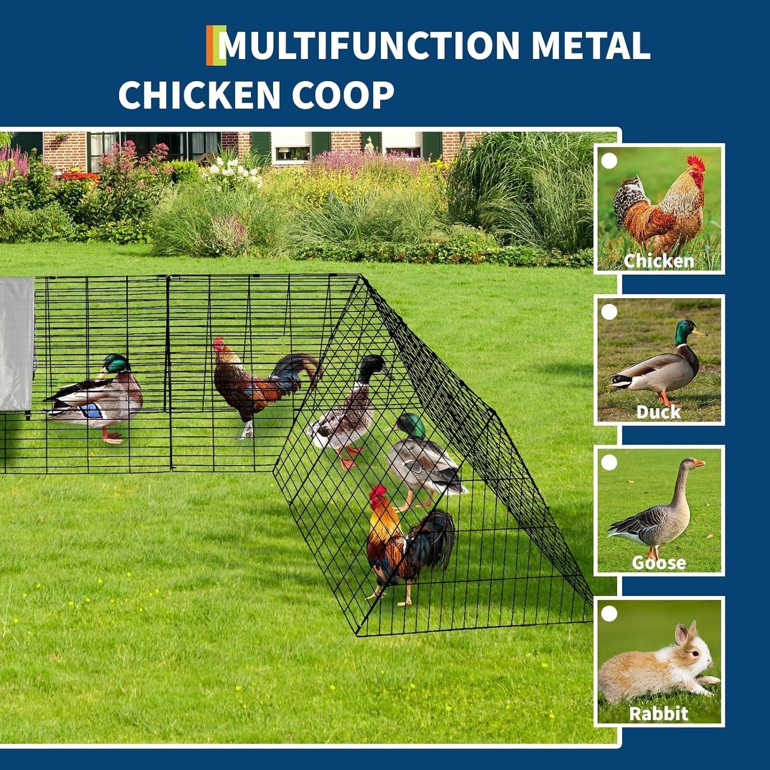 Large Metal Chicken Coop Run Portable Tractor Waterproof Cover