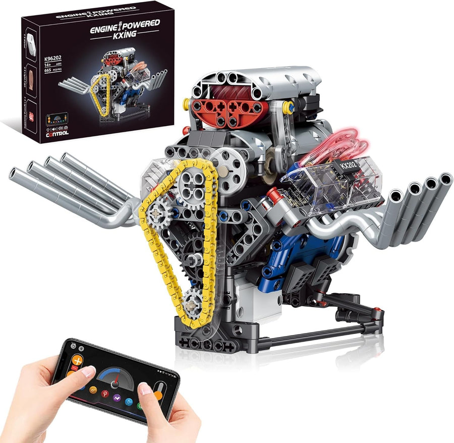 V8 Engine Model Kit 665Pcs Motorised Build Set w/ Lights & App Control
