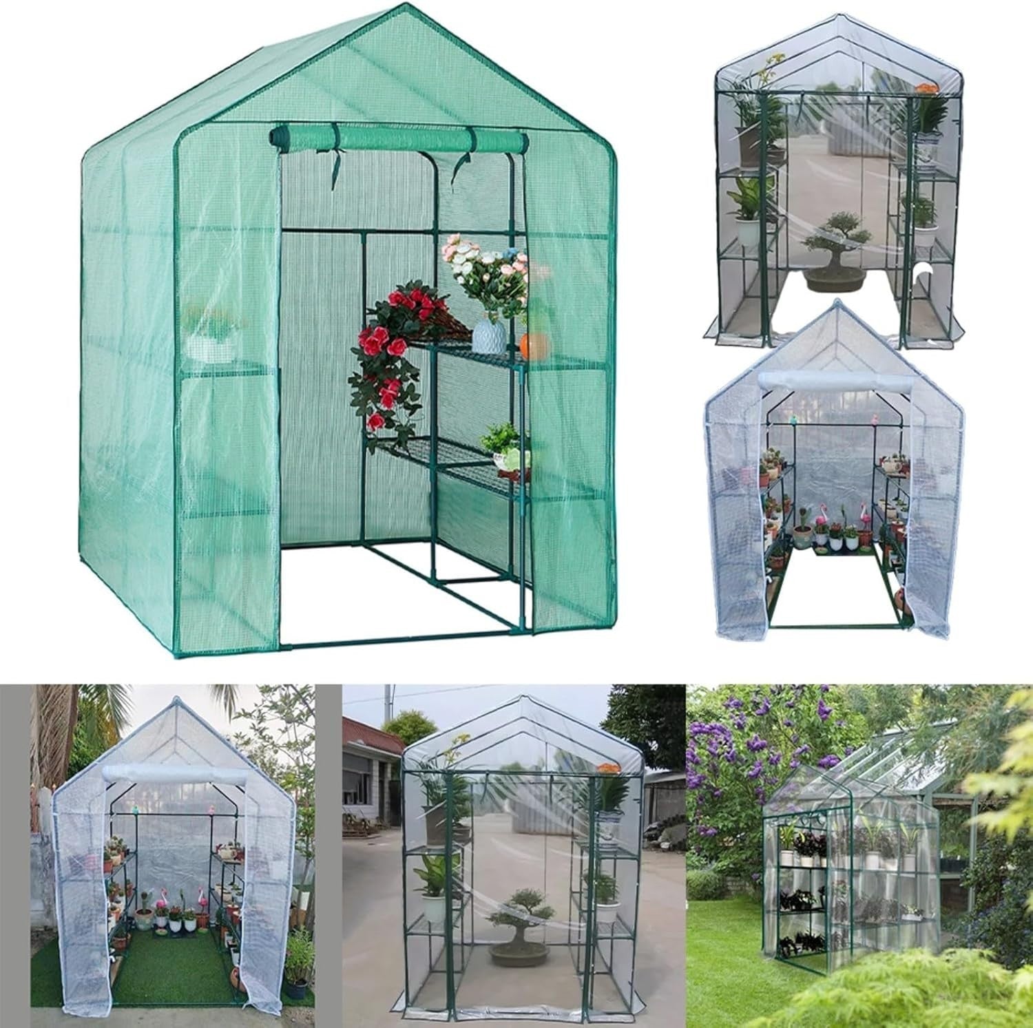 PVC Walk-In Greenhouse Plant Tent Waterproof Frostproof 143x143x195cm