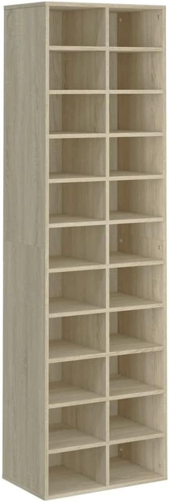 22-Compartment Oak Shoe Storage Rack Durable Wall-Mount Organizer