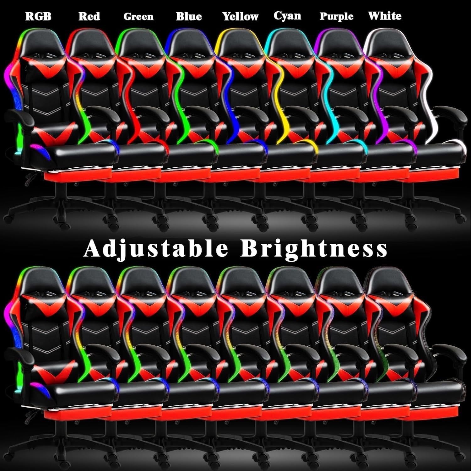 RGB LED Gaming Chair Reclining Racing Office Chair w/ Footrest