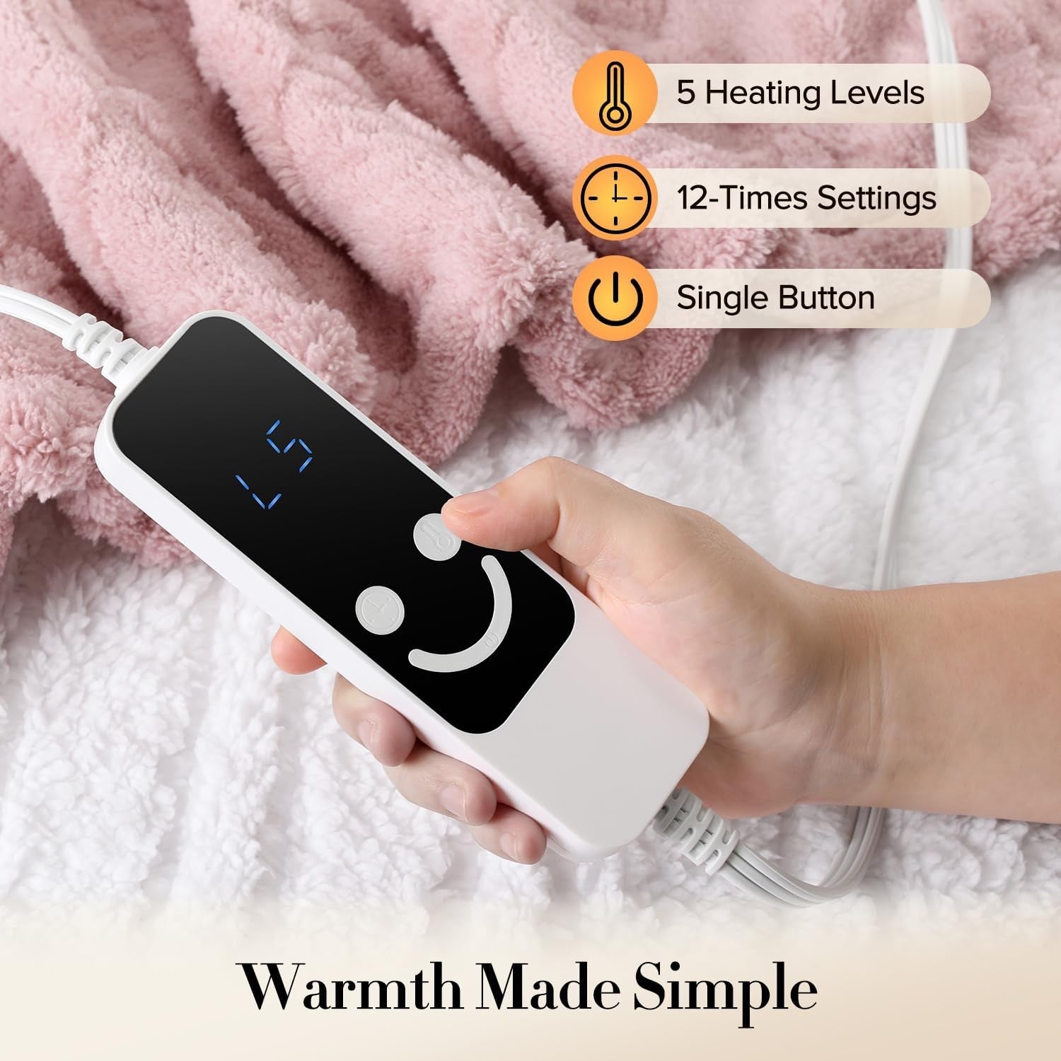 Electric Heated Throw Blanket Pink Sherpa Fleece 5 Heat Levels Auto Off 127x152c