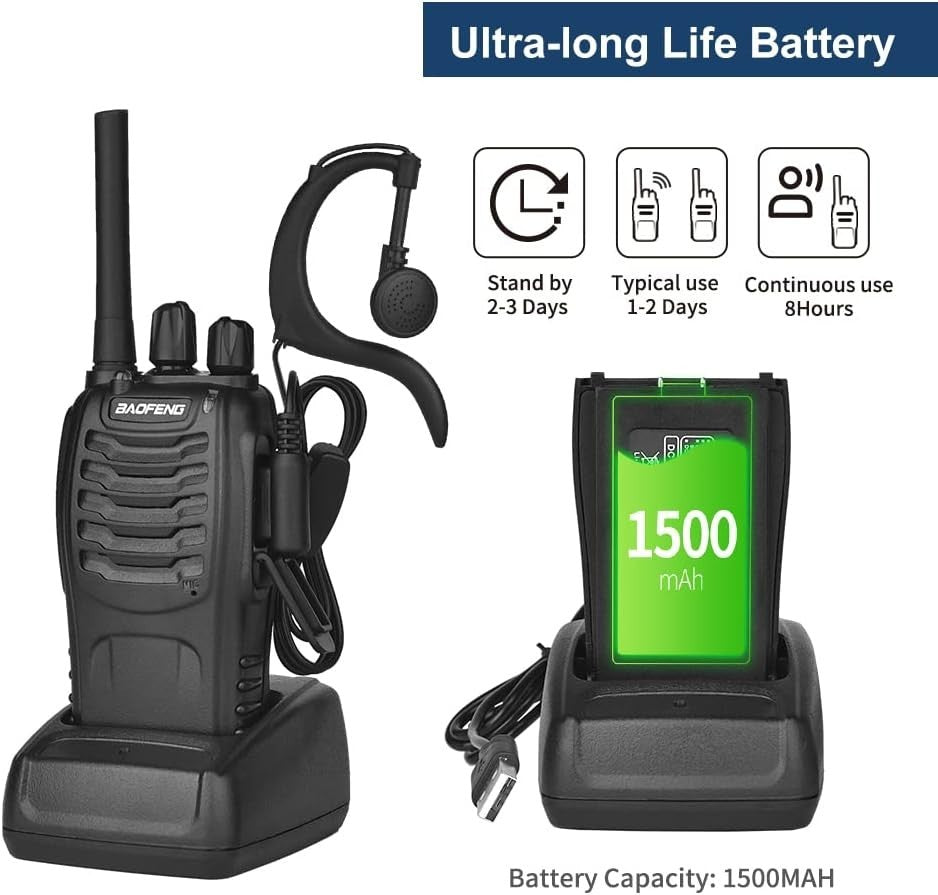 Long Range Walkie Talkies 16 Channel w Headset LED Torch 2 Pack