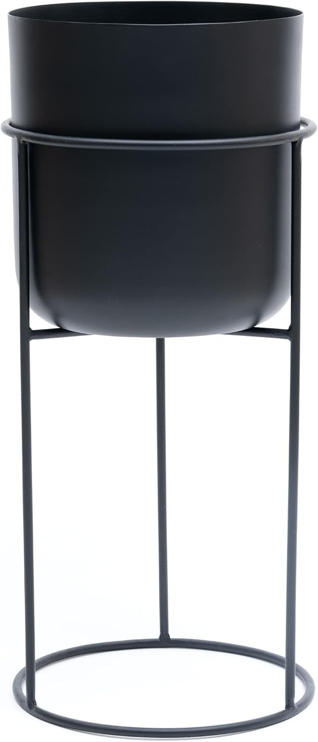 Black Metal Plant Stand with Pot 50cm Tall Indoor Modern Decorative Planter