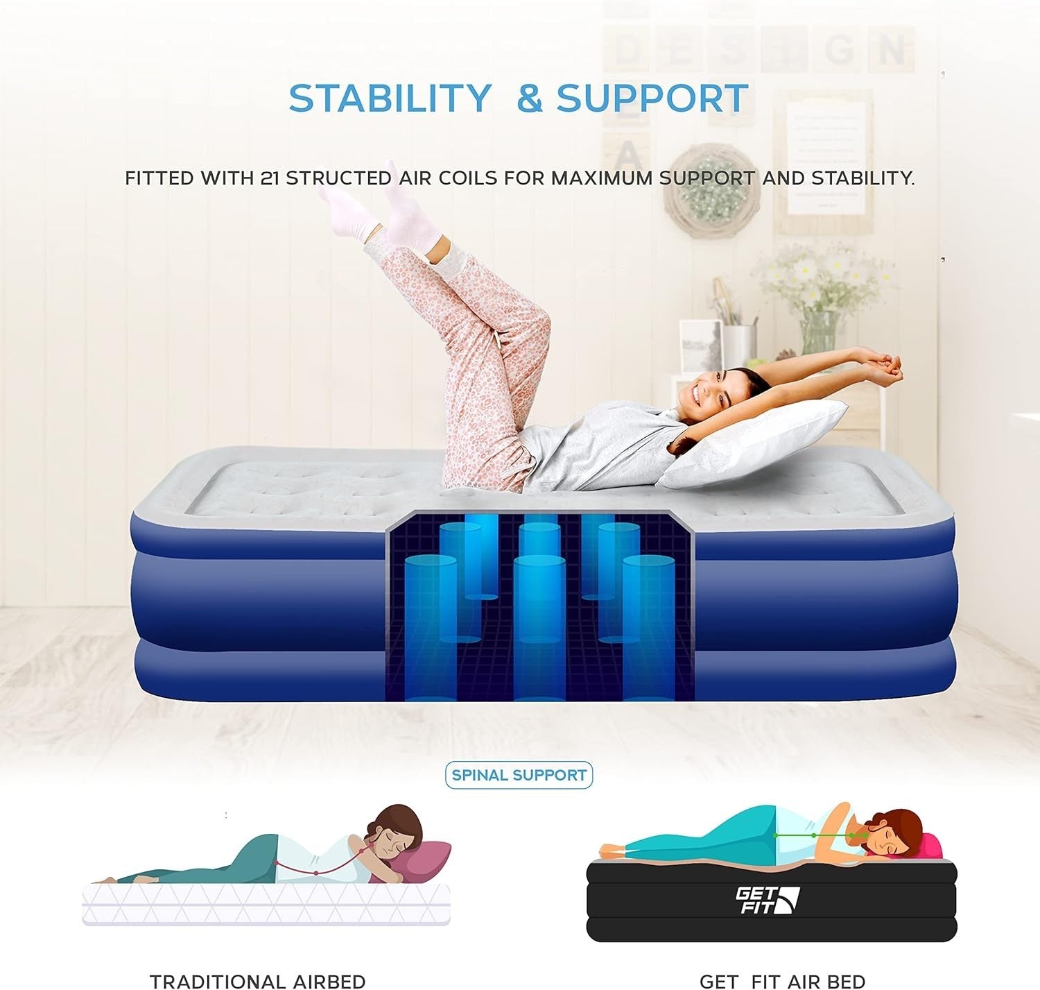 Single Inflatable Air Mattress with Electric Pump & Pillow – 99x196cm