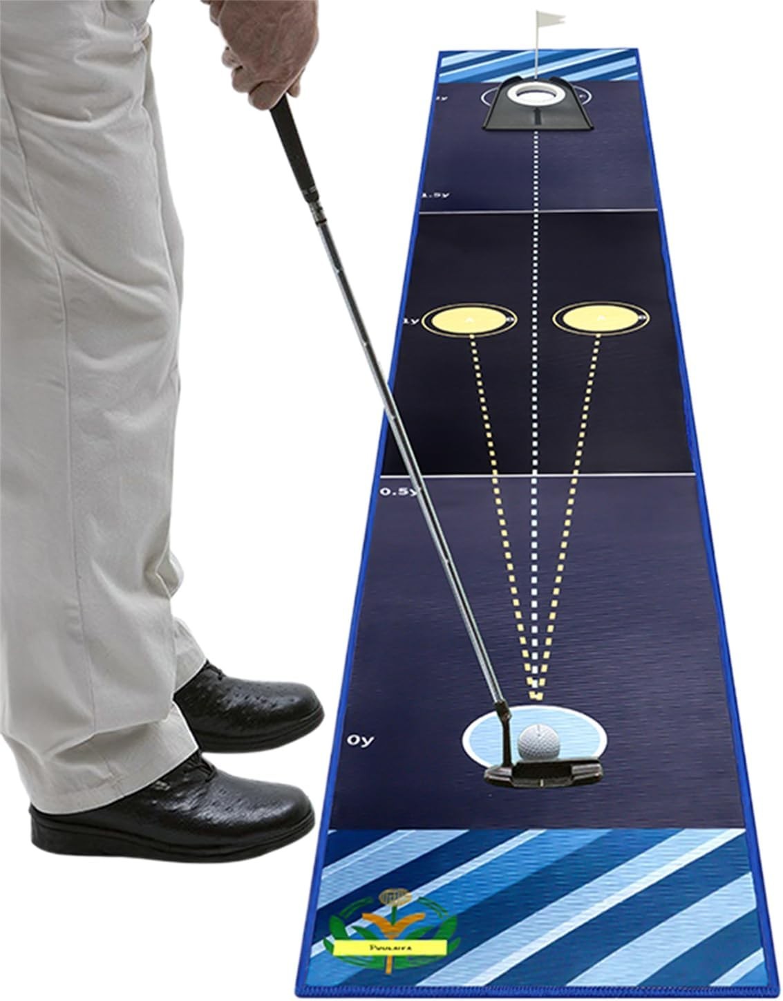 Indoor Golf Putting Mat Trainer Alignment Lines Ball Return Practice Green