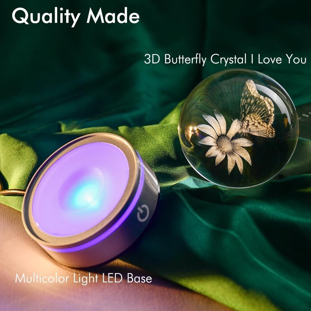 3D Butterfly Crystal Ball LED Light • Laser Etched Globe Ornament
